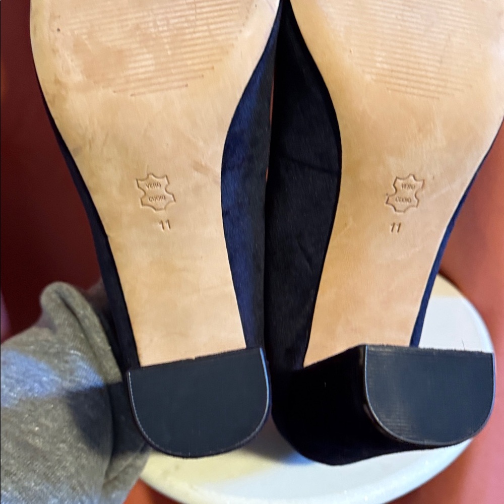 NWOT Lands' End Midnight Sapphire Velvet Block Heel Mary Janes Size 11 - Picture 9 of 11